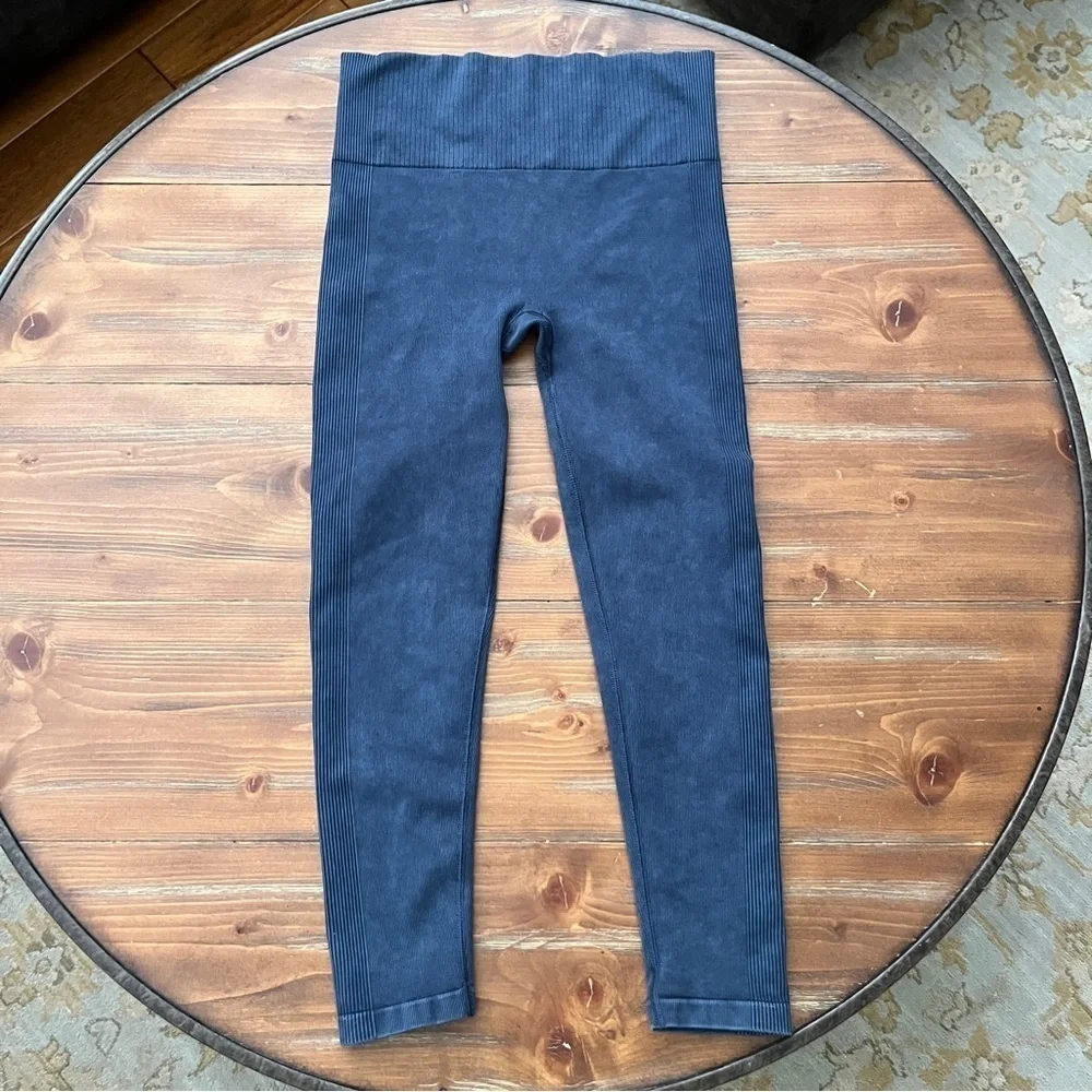 SPANX Navy Blue Seamless Sculpt Ribbed High Waist Leggings. XL